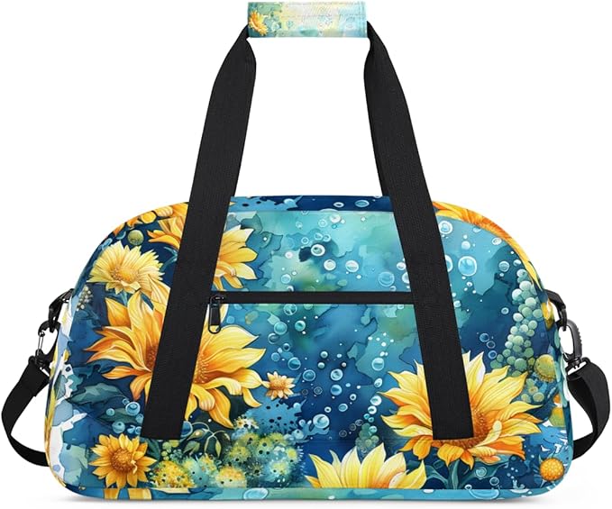 Blue Ocean Sunflower Gym Travel Duffle Bag for Women & Men with Front Zipper Pocket for Sports, Overnight, Weekender, Carry On,Workout & Dance Bag,Flower Sunflower,18.9 * 8.7 * 10.6 in