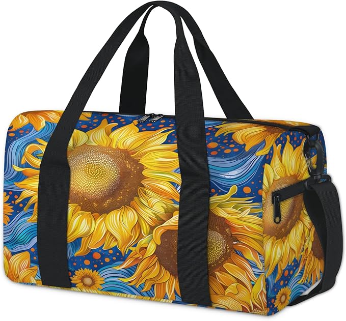 Abstract Floral Sunflower Travel Duffle Bag for Women Men, Overnight Weekender Bag, Carry on Tote for Sport Gym