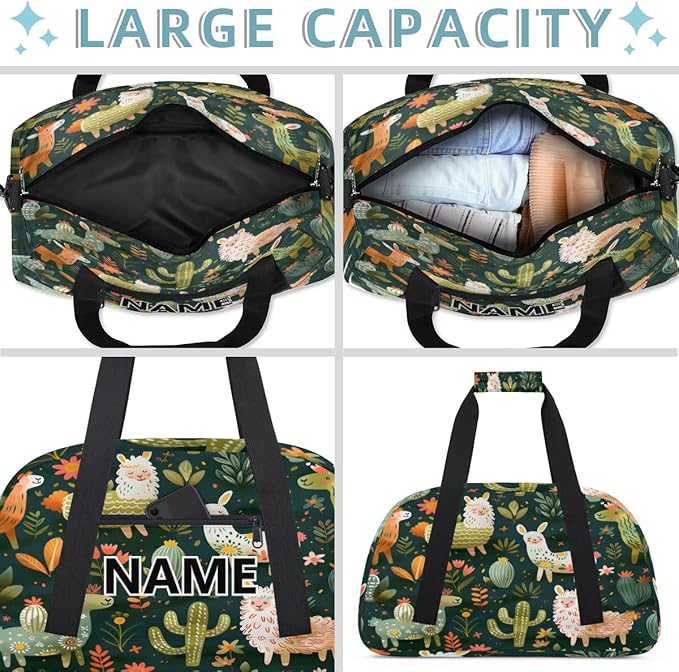 Llama Alpaca Mini Gym Bag 18 inch for Women Men Waterproof Custom Tropical Plant Cactus Travel Duffel Bag Carry On Overnight Tote Nurse Bag for Work Fitness Hiking