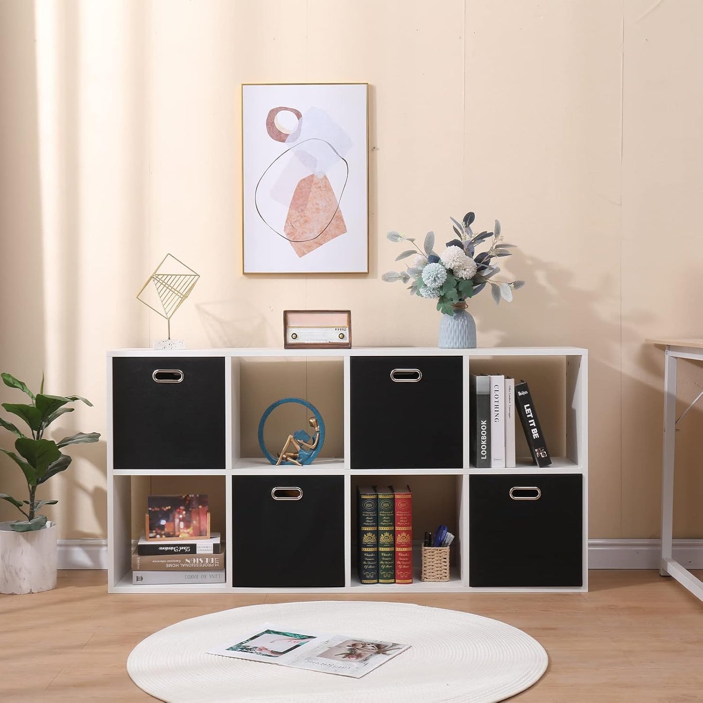 Collapsible Organization Basket Fabric Foldable Box with Handles, 13x13 Cube Storage Bins Set of 4, Thick and Heavy Duty Storage Baskets for Shelves Bedroom Livingroom,Black