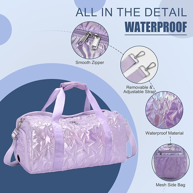 Forestfish Dance Bag For Girls, Small Gym Bag With Shoes Compartment Weekender Overnight Bag For Travel Lightweight Waterproof