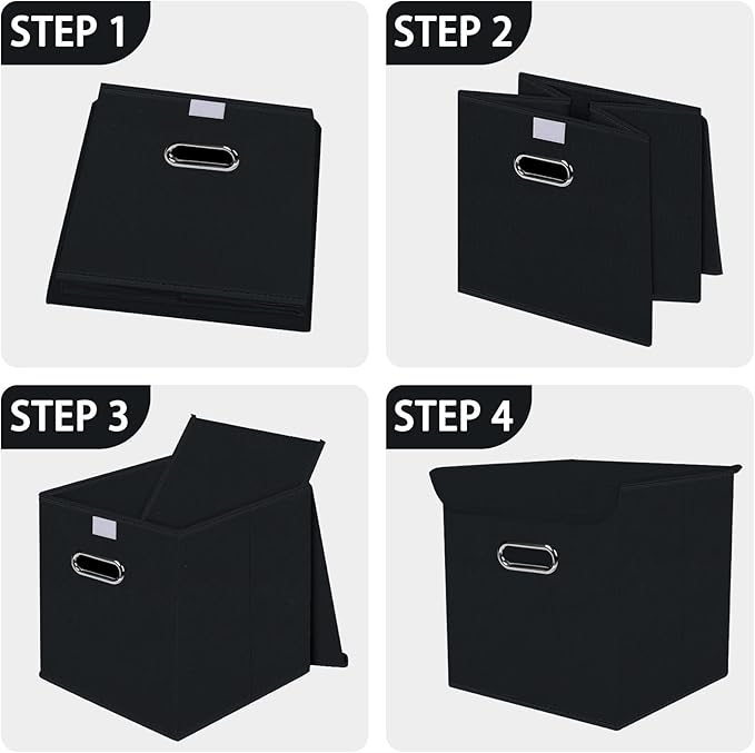 Closet Organizers Fabric Storage Bins With Lids Collapsible Cube Storage Organizer Basket With Handles,Storage Boxes for Clothes Storage,Office,Laundry,Shelves,6 Pack,（Black