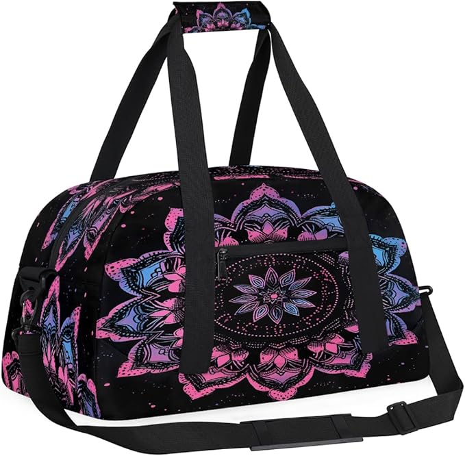 Gym Bag for Women Men, Purple Tribal Pattern Travel Duffle Bags for Dance Ballet Overnight, Carry-On Weekender Bag with Detachable Shoulder Strap