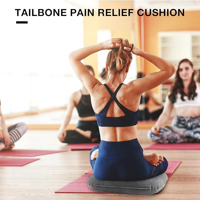 Leinuosen 2 Pcs Inflatable Seat Cushion 18.1'' x 15.7'' x 4.7'' Portable Lift Donut Pillow Height Adjustable Hemorrhoid Pillow for Tailbone Back Pain Bed Sore Home Car Chair Wheelchair Sitting (Grey)