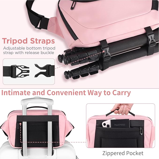 Camera Sling Bag,Waterproof Camera Case with Tripod Holder,Lightweight DSLR/SLR/Mirrorless Camera Bags Crossbody for photographers-Pink