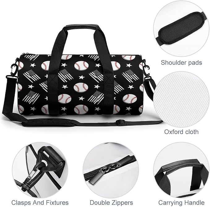 Workout Lightweight Duffel Bags Baseball Black And White American Flag Basketball Football Weekender Bag Foldable Gym Travel Bags for Men Women