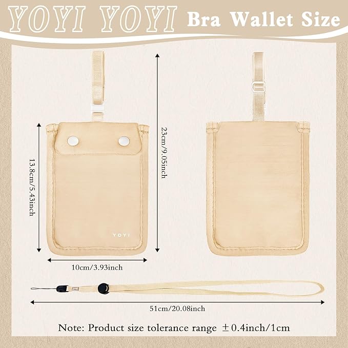 YOYI YOYI Bra Wallet with Hidden Money Pouch & Secret Stash Pocket, Includes Neck Strap, RFID Fabric for Secure Storage of Cash, Cards, & Valuables - Ideal for Travel & Daily Use