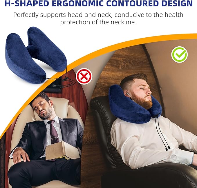 Inflatable Travel Pillow, H-Shape Inflatable Neck Pillow for Traveling on Plane, Washable Cover Travel Pillow Airplane Pillow for Neck Support, Blow up Neck Pillows for Air Travel
