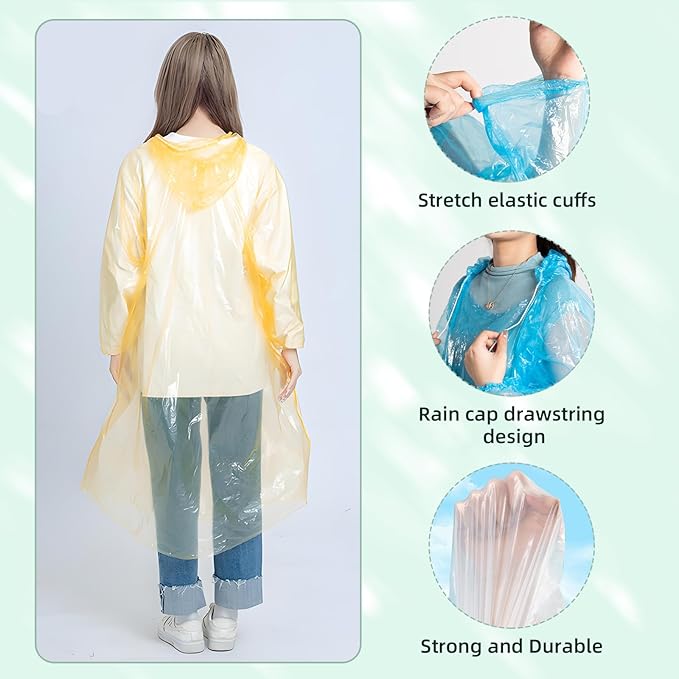 Disposable Rain Ponchos for Adults - Emergency Rain Ponchos，Lightweight for Travel