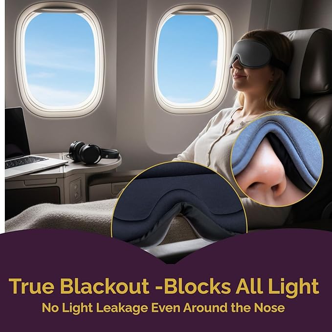 3D Contoured Eye Mask for Travel - 100% Blackout Sleep Mask for Men Women - Zero Eye Pressure Adjustable Eye Cover for Nap, Office & Meditation, Comfortable & Soft - Slate Gray