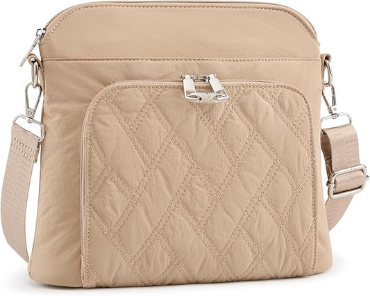 G4Free Anti-Theft Crossbody Bags for Women, Lightweight Nylon Shoulder Purse Medium Handbags for Travel Work-Khaki