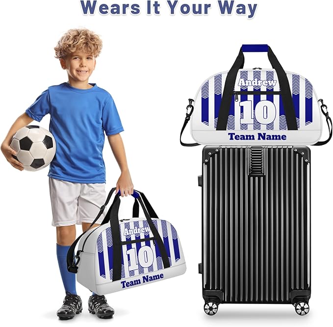 Basketball Soccer Gifts for Boys Girls - Custom Sports Duffle Bag, Personalized Name & Team Bag, Water-Resistant Gym Bag for Basketball, Soccer, Volleyball | Y-Navy White