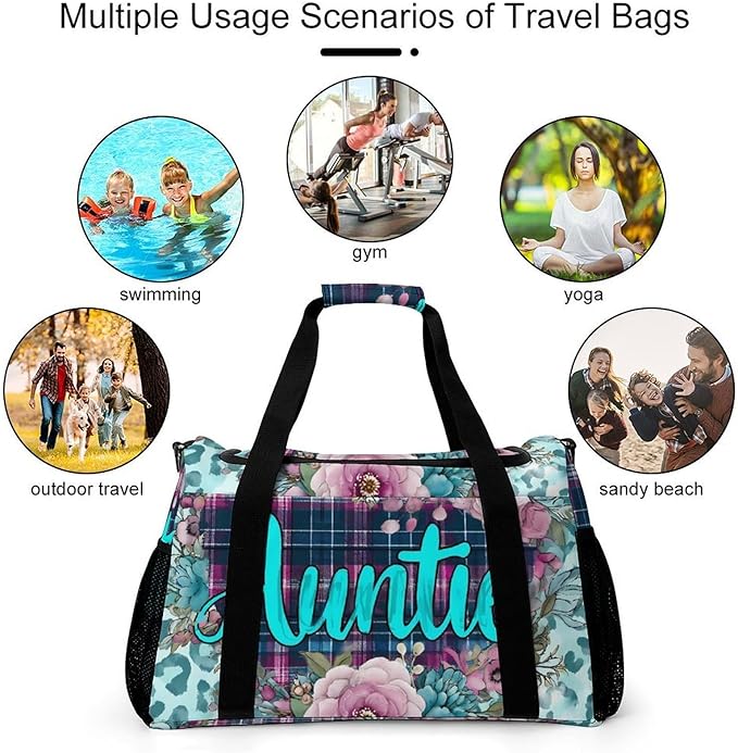 Western Auntie Heart Duffle Bag Gym Bag for Workout Travel Tote with Detachable Straps