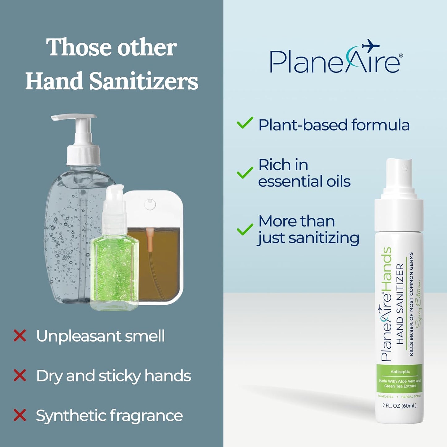 Signature Herbal Spray Hand Sanitizer | Travel Size | Hydrate & Cleanse | Made with Aloe Vera & Green Tea Extract | Blend of Essential Oils Including Peppermint & Lavender | Travel Essential | 3-Pack