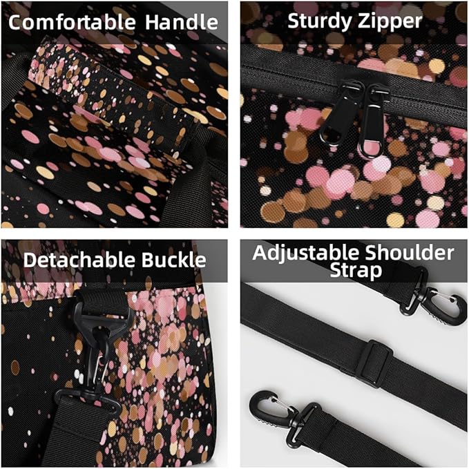 Travel Duffle Bag, Pink And Black Sequins Waterproof Weekender Overnight Bags for Women Men Lightweight Carry on Duffle Gym Bag for Travel, Sports, Fitness, Workout