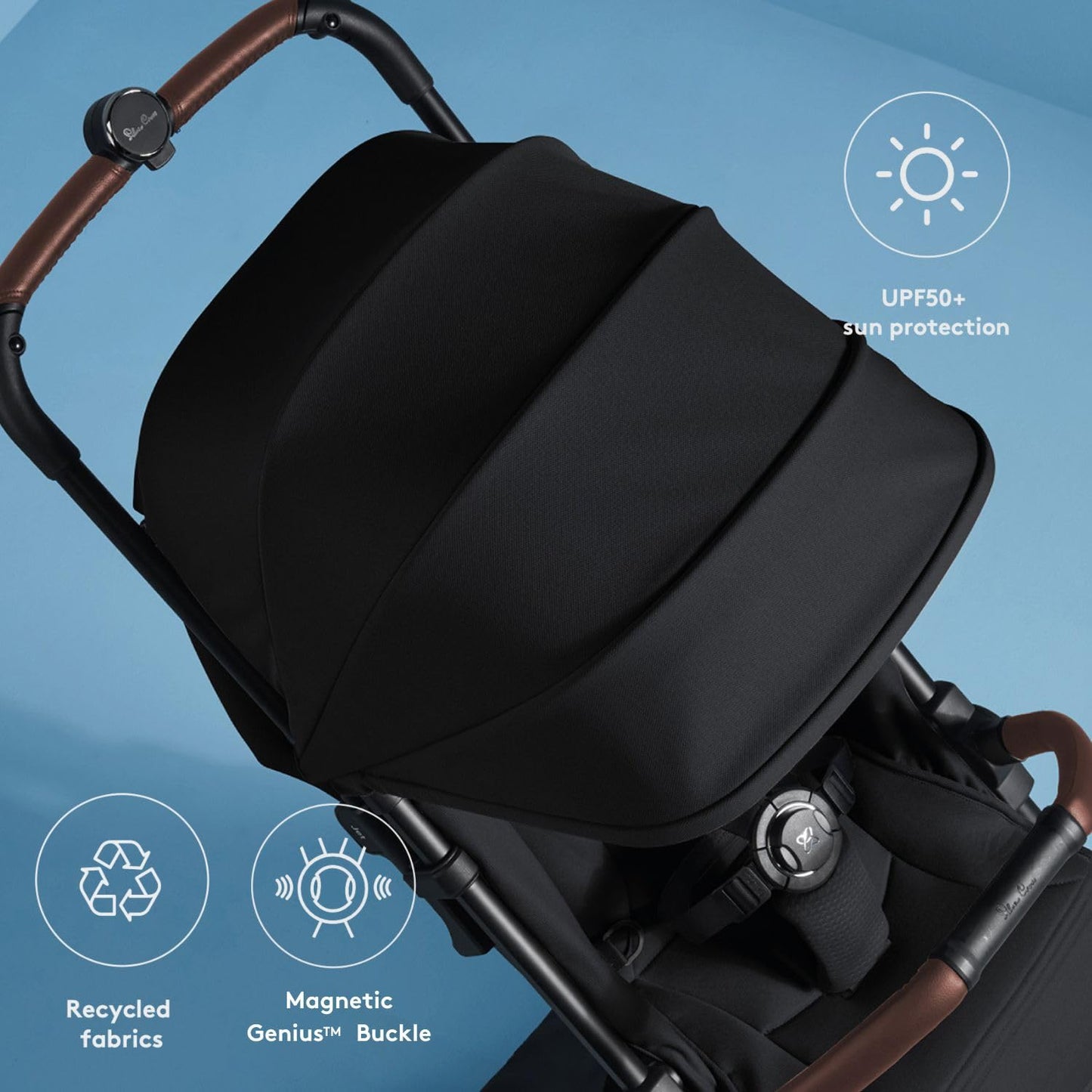 Silver Cross Jet 5 - Full Size TSA Approved Infant & Toddler Travel Stroller - Lightweight, Compact & Easy to Fold, with All-Terrain Wheels and One Hand Full Flat Recline (Space Black)