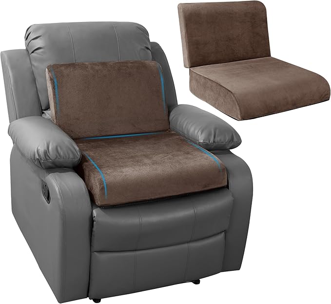 HOMBYS Recliner Seat Cushion with Lumbar Supportive Pillow Extra Large Non-Slip Seat Cushion with Back Support Cushions,Cruve Edge Design for Relief Thighs Pressure, Brown