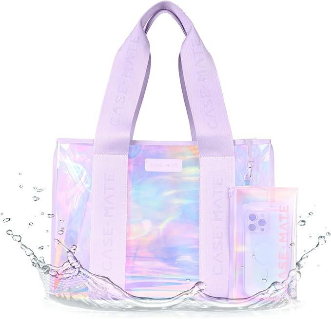 Case-Mate Official Soap Bubble Jelly Tote – Iridescent Tote Bag with Phone Pouch for Women – Waterproof, Tip-Proof, Foldable & Washable – Handbag for Everyday Use, Travel, Pool & Vacation - Large