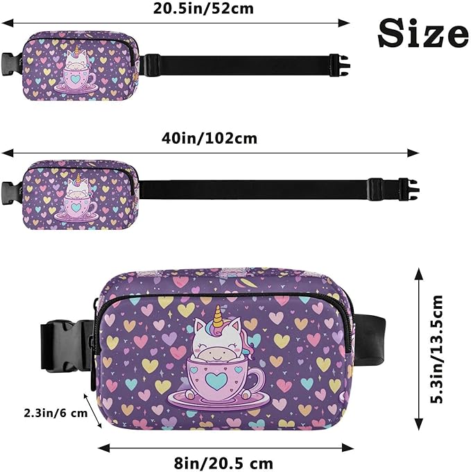 Kawaii Cup Unicorn Fanny Pack for Women Men Water Resistant Fashion Waist Packs with Adjustable Strap Belt Bag for Travel Workout Jogging Hiking 21219242