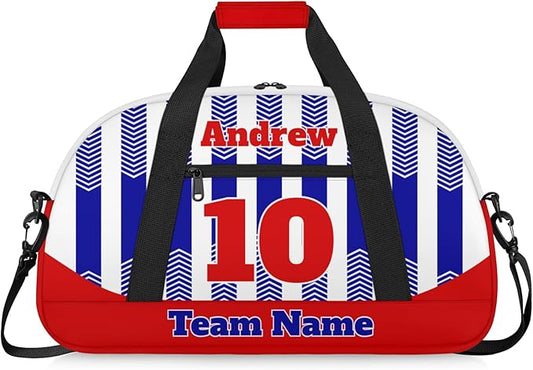 Basketball Soccer Gifts for Boys Girls - Custom Sports Duffle Bag, Personalized Name & Team Bag, Water-Resistant Gym Bag for Basketball, Soccer, Volleyball | Y-Navy Red