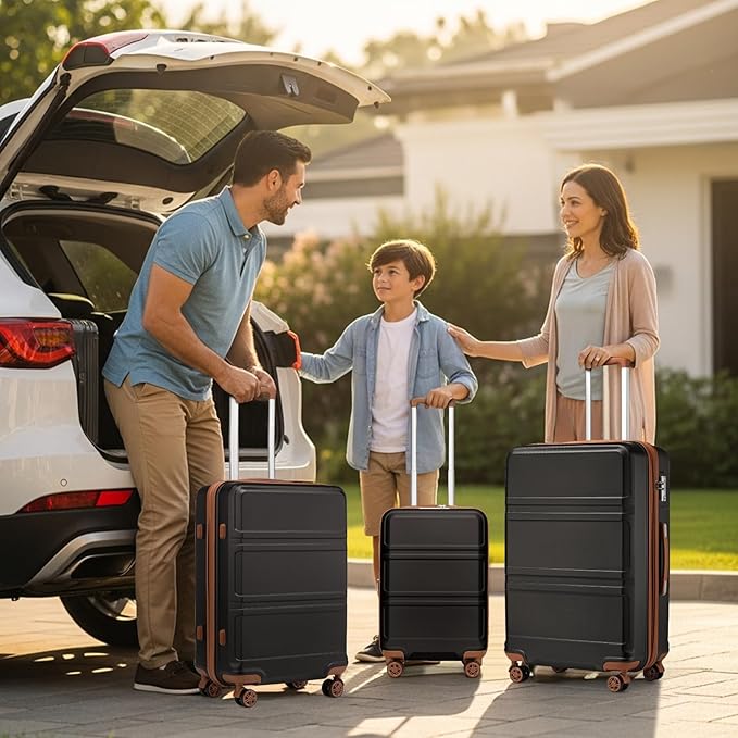 Kono 3 Piece Luggage Sets Expandable with Spinner Wheels TSA Lock Lightweight PC+ABS Hardside Travel Rolling Suitcases 20in 24in 28in Carry on Apricot Black