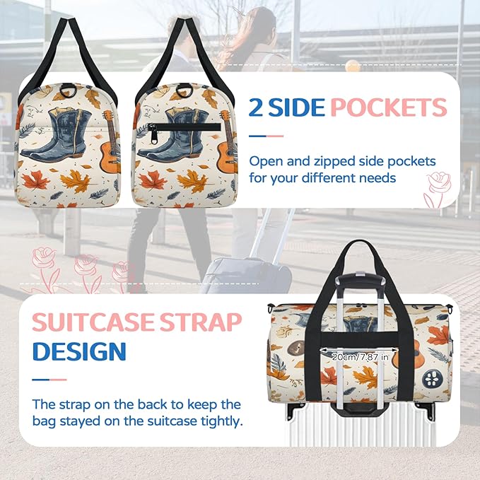 Mexican Guitar Shoes Travel Duffle Bag for Women Men, Overnight Weekender Bag, Carry on Tote for Sport Gym