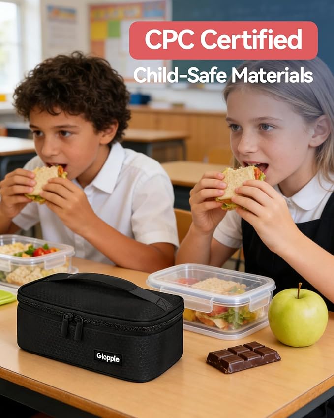 Gloppie Small Lunch Bag for Adults & Kids - Compact Insulated Lunch Box, Durable & Food-Grade Lining | Portable Cooler for Work, School, Travel (Black Honeycomb)