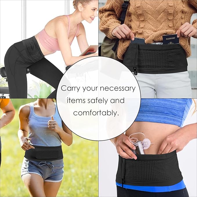 Slim Running Belt, No-Bounce Hidden Waist Pack with 360° Opening for Soft Flask, Cellphones, Keys or Gels