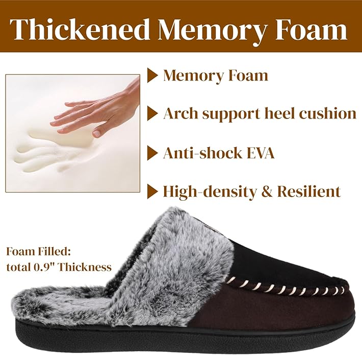 VONMAY Women's Memory Foam Slippers Moccasin Slip-on Scuff House Shoes Fuzzy Faux Fur Lining Indoor Outdoor for All Seasons