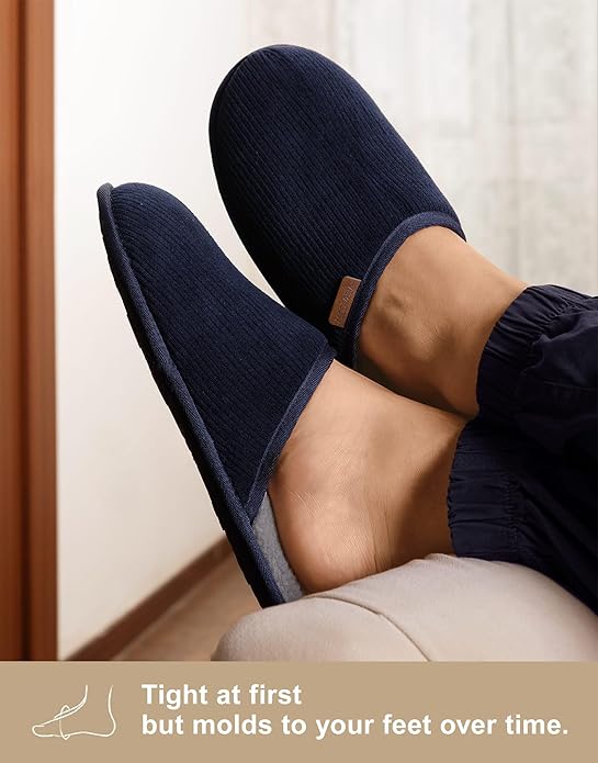 VeraCosy Men's Corduroy Scuff Slippers Soft Comfy Memory Foam Non-slip Indoor House Shoes