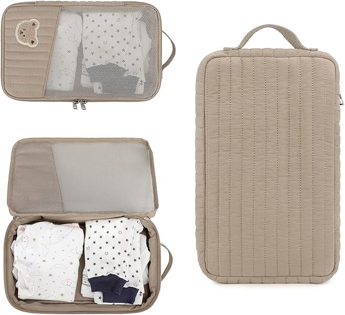 MOMIGO Baby Diaper Bag Organizer Pouches - 2 Pack Waterproof Pod Hanging Diaper Bag Cute Rabbit Bear Mesh Bag Reusable, Washable or Baby Cloth Diapers (Brown)