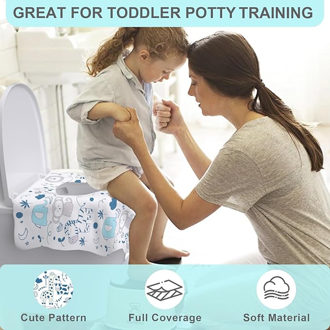 20 Pack Toilet Seat Covers Disposable, Extra Large Toilet Potty Covers for Kids & Adults, Individually Wrapped - Travel Essential, Toddler Potty Training for Trip, Airplane Public Restroom (Animal-A)