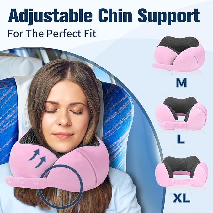 Neck Pillow for Traveling, Travel Pillows for Airplanes,100% Pure Memory Foam Travel Neck Pillow, Adjustable Flight Pillow, Portable Plane Accessories with Eye Mask, Earplugs, Carry Bag
