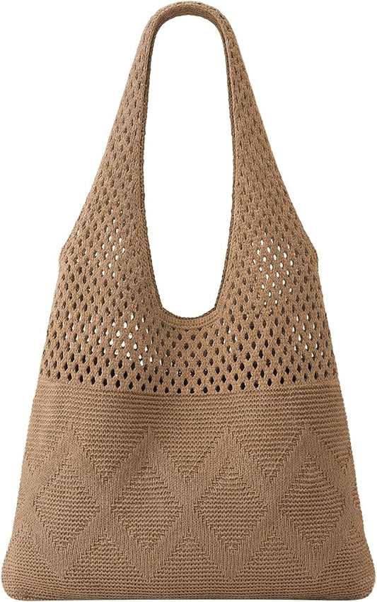 SUOSDEY Crochet Mesh Beach Tote Bag, Knit Summer Vacation Aesthetic Boho Tote Bag for Women