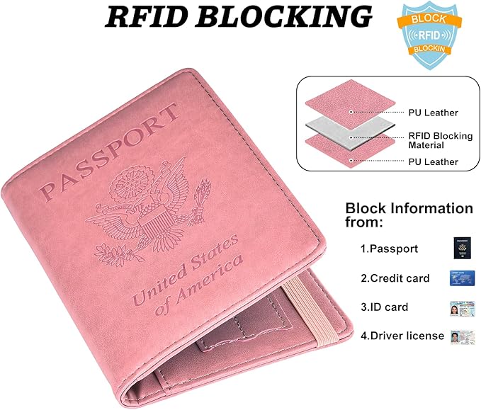 HerriaT Passport and Vaccine Card Holder Combo,Cover Case with CDC Vaccination Card Slot, Leather Travel Documents Organizer Protector, with RFID Blocking, for Women and Men