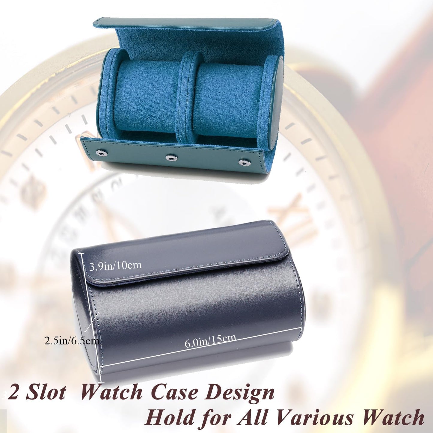 Watch Travel Case, Luxury Leather Watch Roll 2 Slot Organizer Box, Jewelry Storage Case Gifts for Man and Woman Christmas Anniversary Birthday (Blue-2slot)