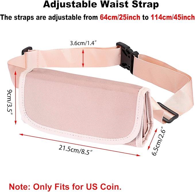BSTKEY US Coin Holder Coin Dispenser, Fanny Pack with Banknote Waiters Purse Coin Sorter Coin Organizer, Coin Storage Bag with Belt for Waitress Server Collector Cashier Change （Pink）