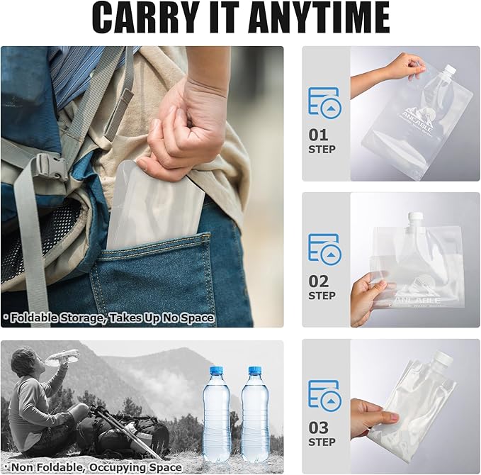 1L Collapsible Water Bottle, 3-Pack Ultralight - 32oz Large Capacity with Measurement Scale, BPA-Free, Ideal for Hiking and Travel, Durable and Leak-Proof Design for Easy Hydration Anywhere