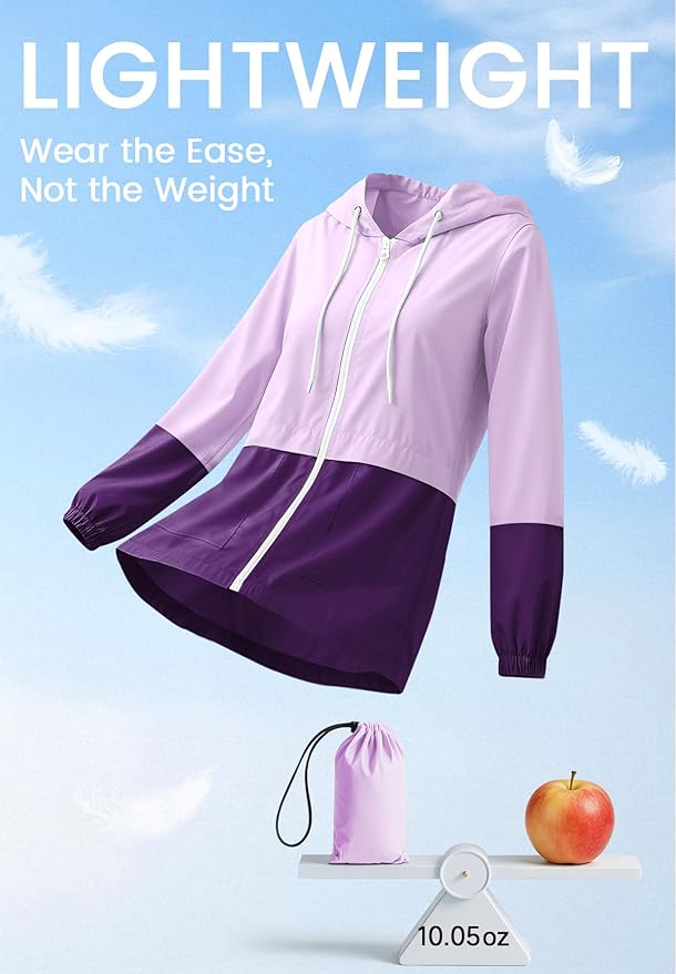Zando Lightweight Rain Jacket Women Waterproof - Raincoat for Women Packable Rain coat Hooded Windbreaker for Travel Outdoor