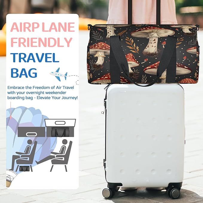Boho Mushroom Travel Duffle Bag for Women Men, Overnight Weekender Bag, Carry on Tote for Sport Gym