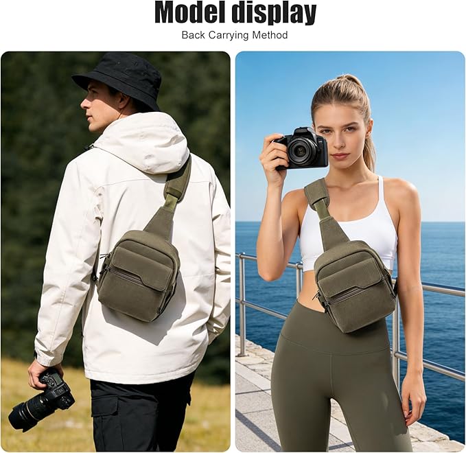 Cwatcun Camera Sling Bag Compact Small Camera Case, Waterproof Canvas Crossbody Camera Bag with Rain Cover, Travel Photography Bag for Canon Nikon Sony Fuji DSLR/SLR/Mirrorless Cameras, Lens, Green