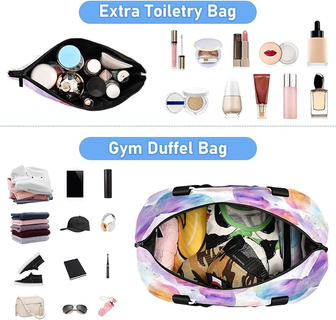 Travel Duffel Bags for Women Soft Watercolor Butterfly Sports Duffel Bags Gym Bags with Shoes Compartment Tote Bag Weekender Bag for Travelling