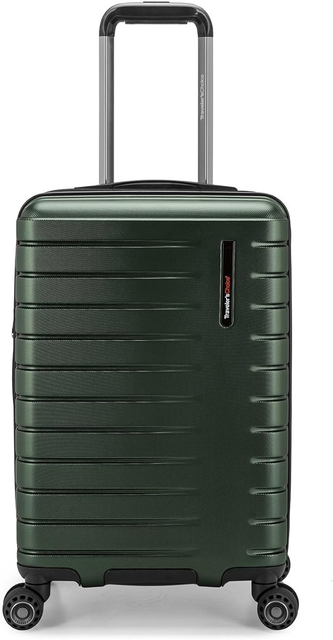 Traveler's Choice Archer Polycarbonate Hardside Spinner Luggage Set, Tie Down Straps, Green, Carry-On 21-Inch