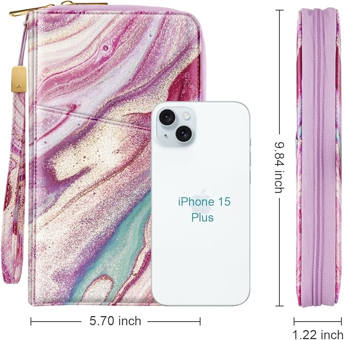 Family Passport Holder Wallet RFID Blocking Document Organizer PU Leather Mulit-purpose Travel Wallet Credit Cards Case for Women Men,Purple Marble