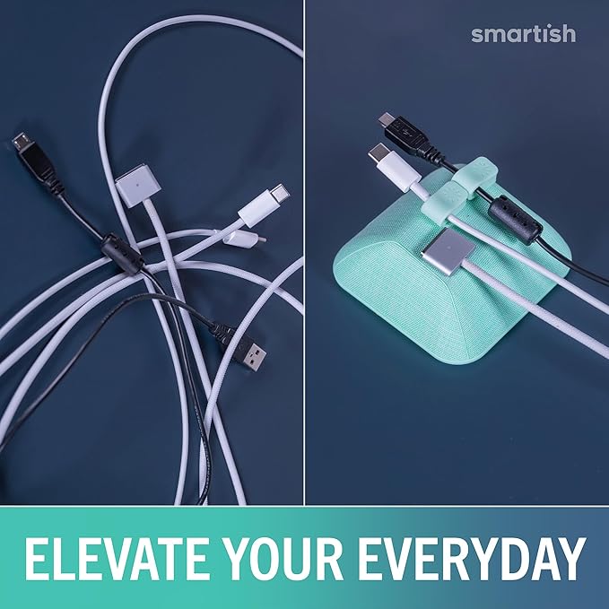 Smartish® Magnetic Cord Holder - Cable Wrangler Organizer with Magnet Clips for Charger Management on Desktop, Nightstand, or Side Table for All Cables, USB-C, Lightning Cables - Teal Me More