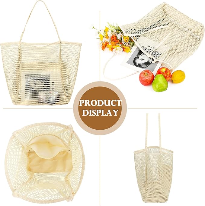Mesh Beach Bag, Large Beach Tote with Zipper Pocket, Toys Pool Bag for Family Travel Vacation Cruise Essentials
