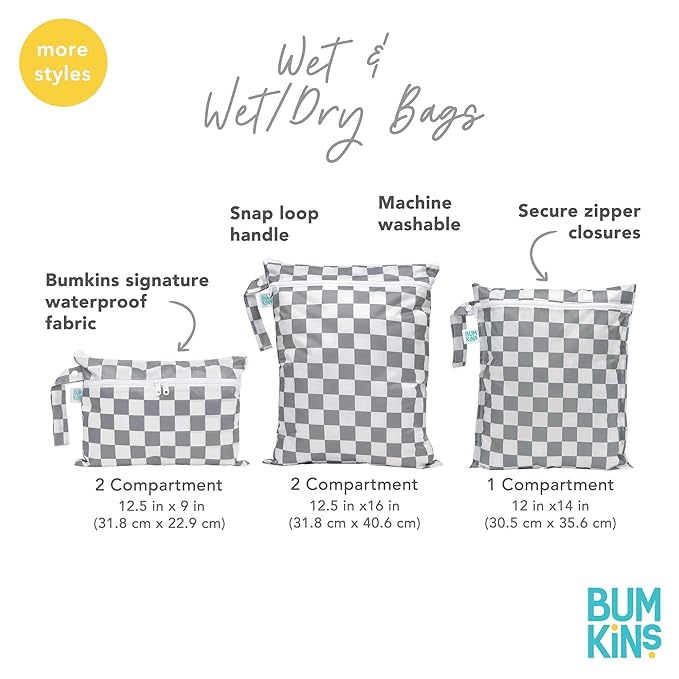 Bumkins Waterproof Wet Dry Clutch Bag for Baby, Travel, Swim Suit, Cloth Diapers, Pump Parts, Pool, Gym Clothes, Toiletry, Hook to Stroller, Pack for Daycare, Zip Bag, Packing Pouch, Yoga Pals