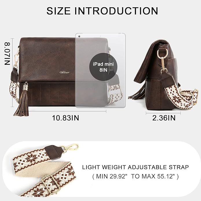 Women's Leather Crossbody Bags Anti Theft Purses RFID Blocking Handbags Trendy Travel Adjustable Strap Tassel