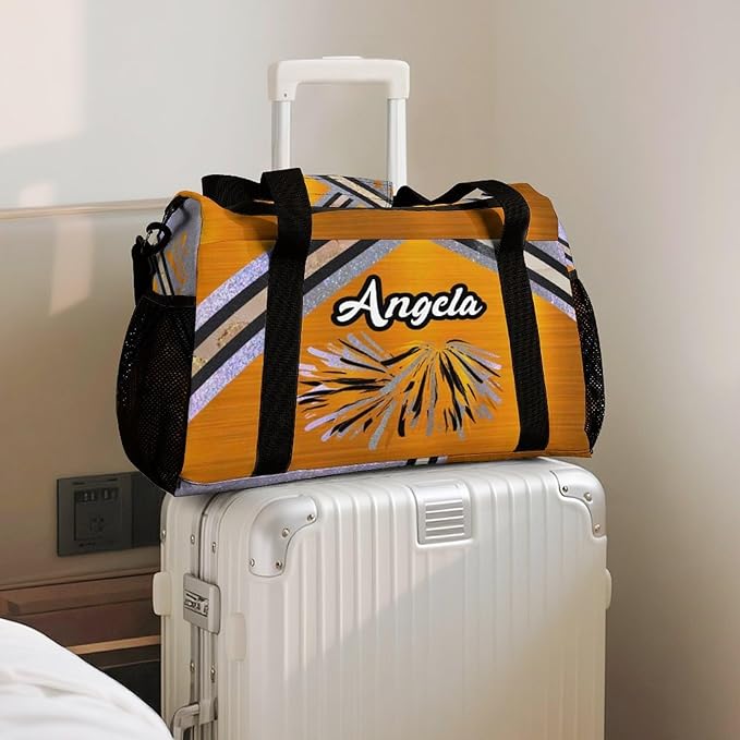 Orange Cheerleading Cheering Silver Stripes Crossbody Bag Customized Duffel Bags (Store Shoes) Weekender Overnight Bag Travel Bag Personalized Gift Gym Bags