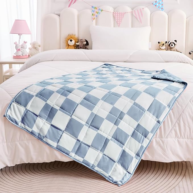 yescool Blue Checkered Weighted Blanket 10 Pounds Plaid Weighted Throw Blanket, Twin Heavy Blanket, Tartan Bed Throw Blanket Gifts for 80-110lbs, 40"x60"